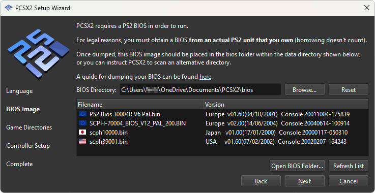 PCSX2 configuration interface showing various settings